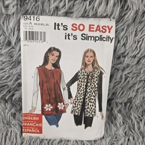 Simplicity 9416 Siza A XS,S,M,L,XL Misses Knit‎ Top and Vest